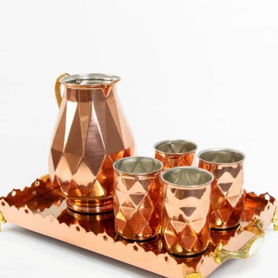 ست پارچ و لیوان سه بعدی و سینی مستطیل مسی- کد NLPAN17